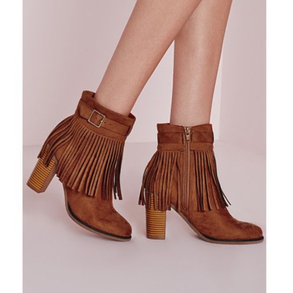 Missguided Tan Fringed Ankle Boots or Booties